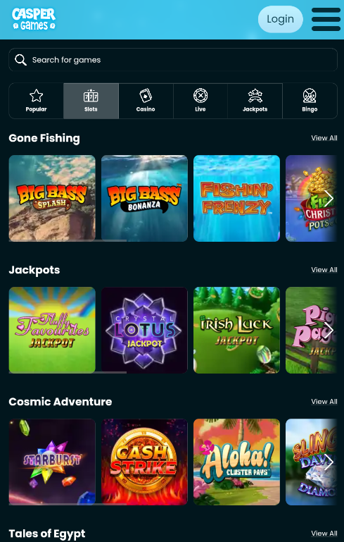 Slots in mobile version of Casper Games casino