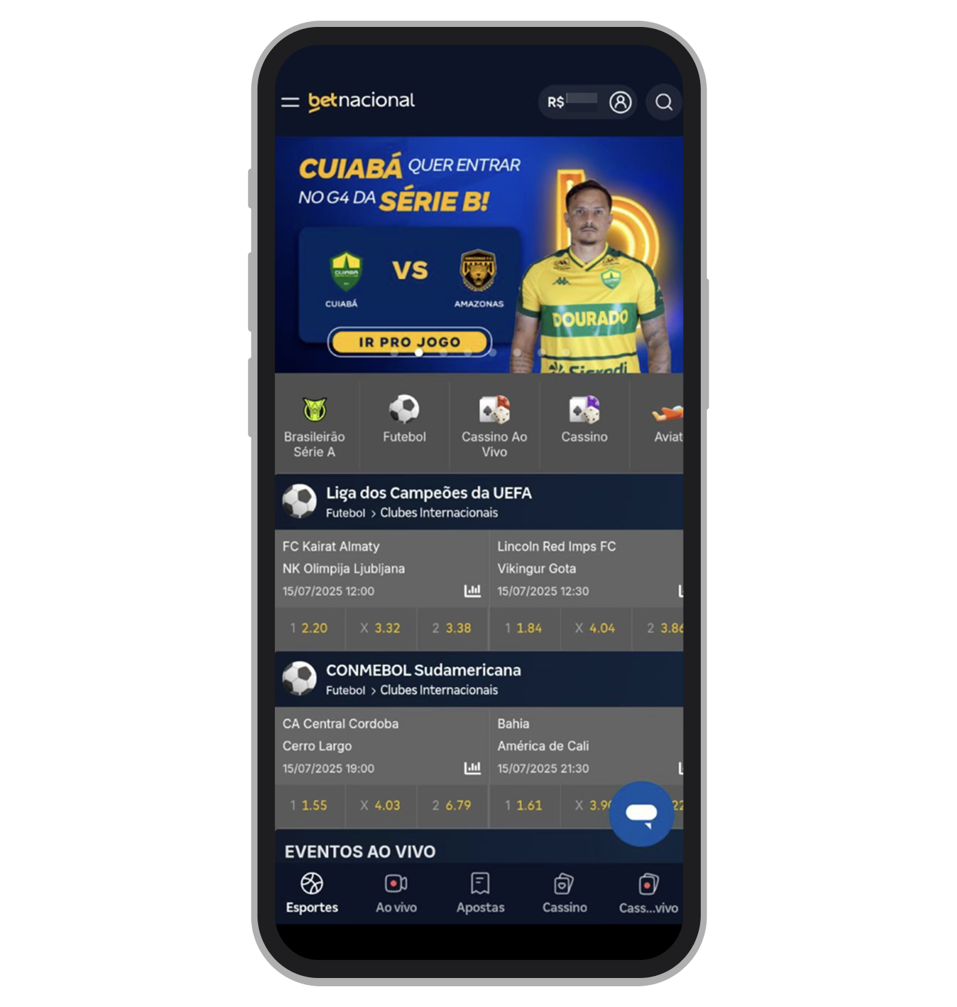 A tela inicial do app