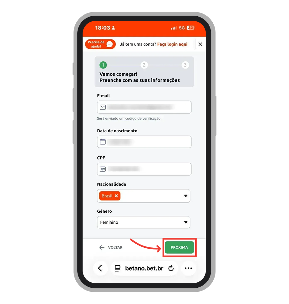 Preencha o formulário de cadastro