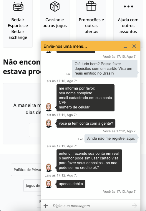 Resposta rápida da Betfair suporte