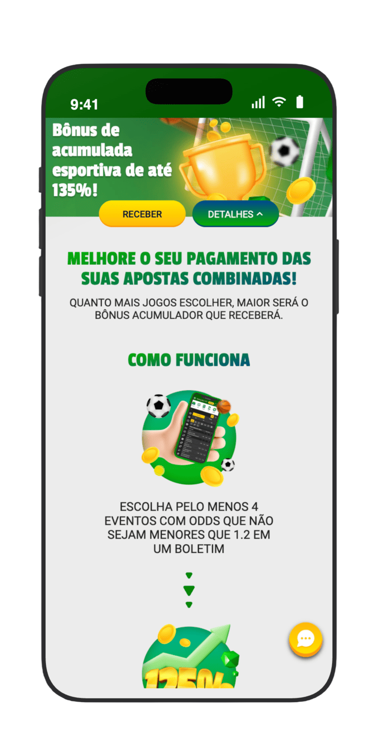 Bônus de acumulada esportiva de até 135% na Brazino777