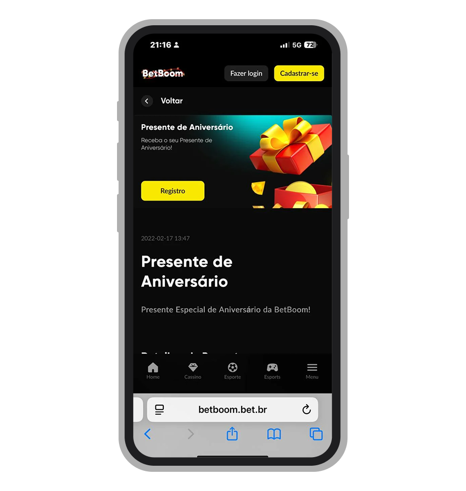 Página "Presente de Aniversário" no mobile