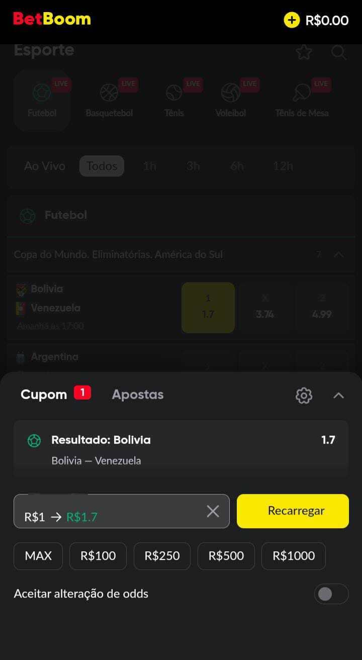 Aposta mínima aceita na Betboom é de R$1