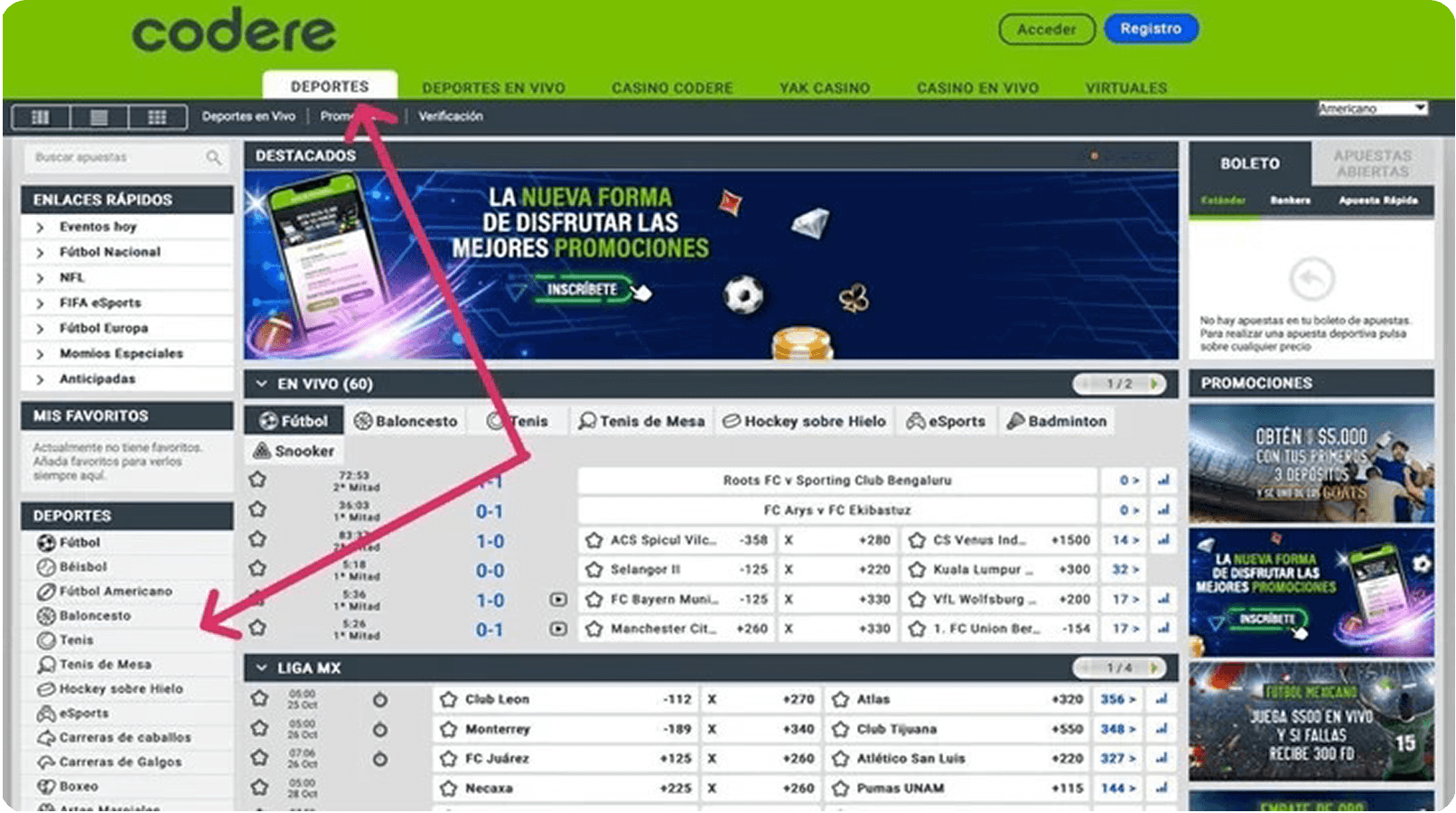 Selección de deportes