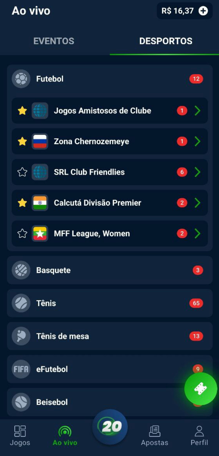 Ligas favoritas no app da 20Bet