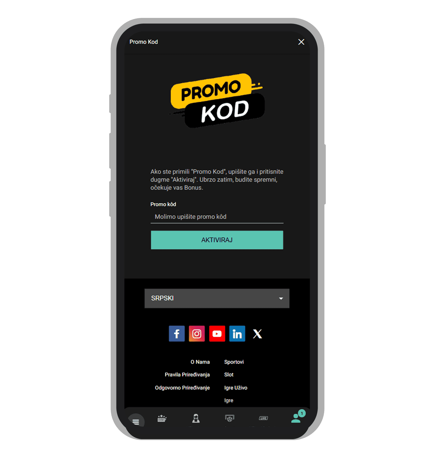 Unos promo koda u odeljku King naloga