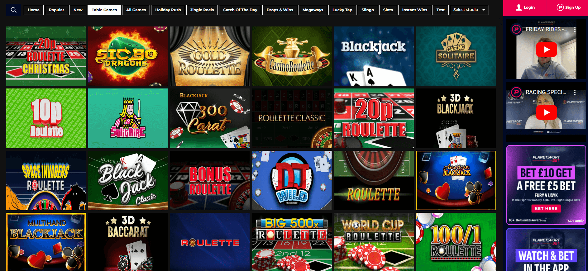 Table Games in Planetsport Bet Casino