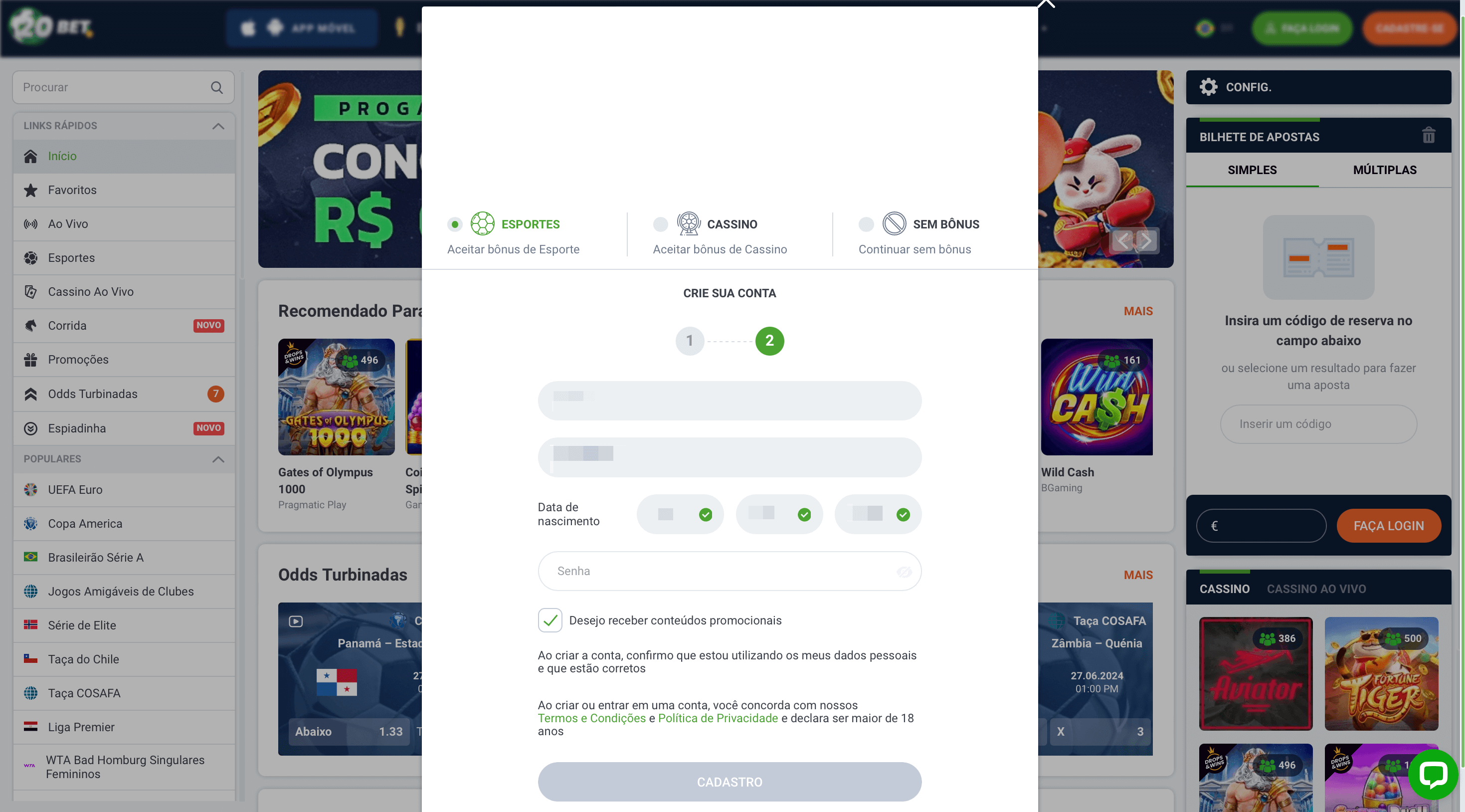 Verifique se os dados estão corretos, crie uma senha e finalize a inscrição