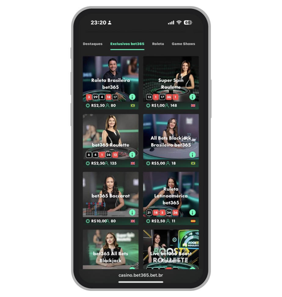 Jogos exclusivos de cassino ao vivo Bet365