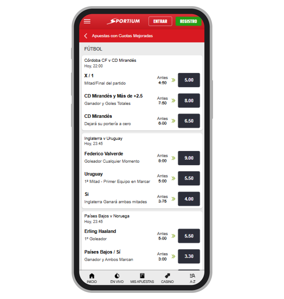 Cuotas Mejoradas de Sportium