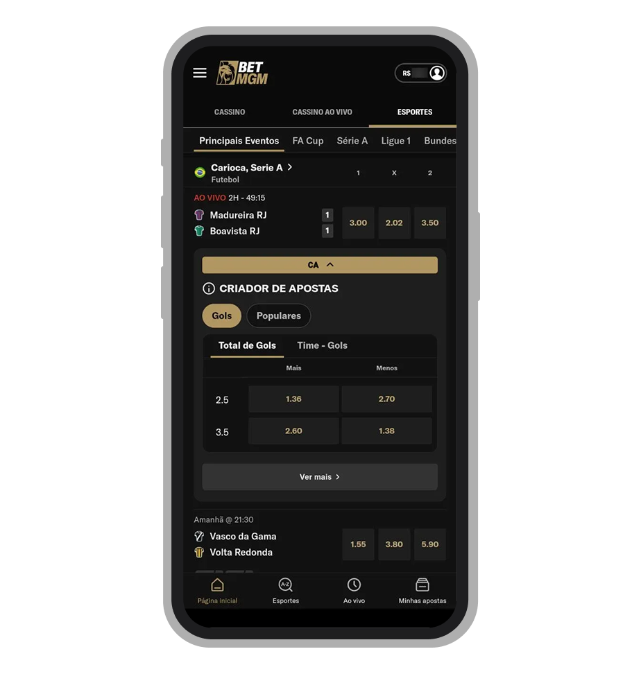 Criador de Apostas disponível no aplicativo 