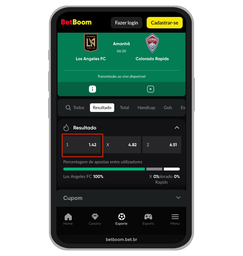 Aposta no resultado final na BetBoom