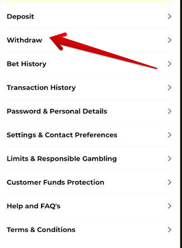 Navigate the “Withdraw” icon