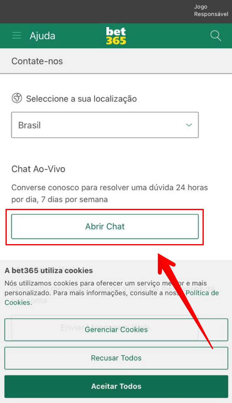Escolha o chat como método de comunicação