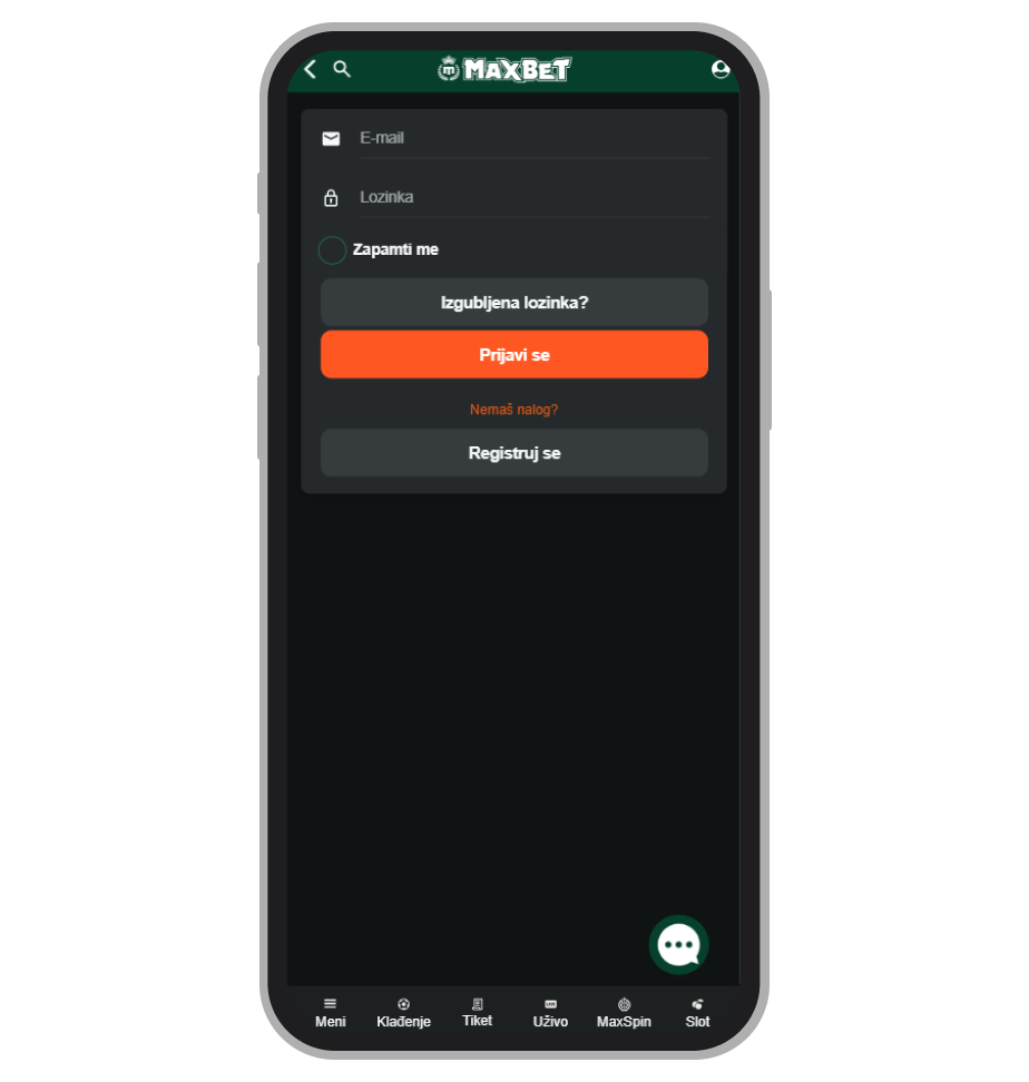 MaxBet obrazac za prijavu
