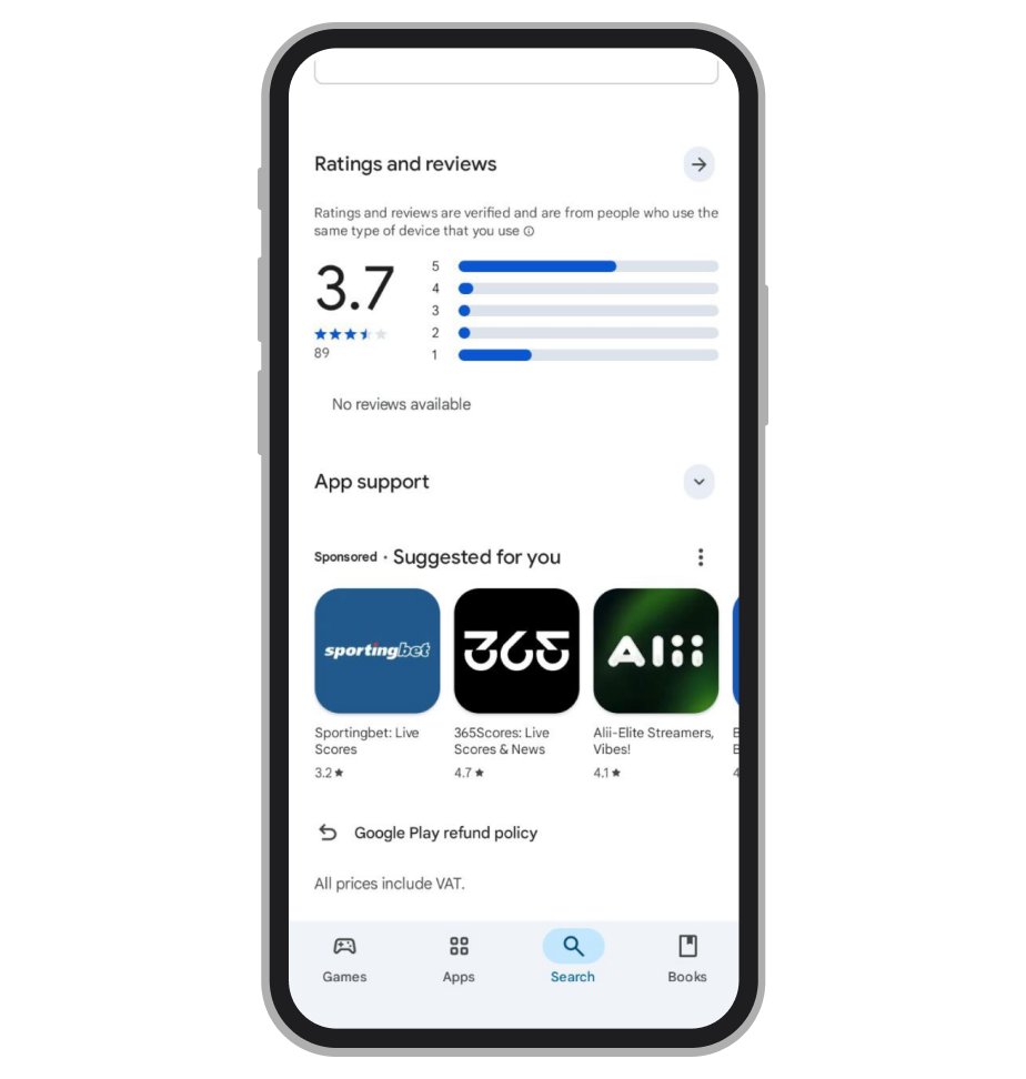 A nota do app na Google Play 