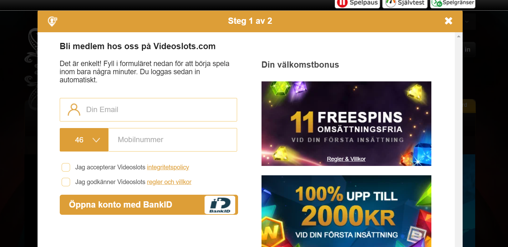 Videoslots registrering