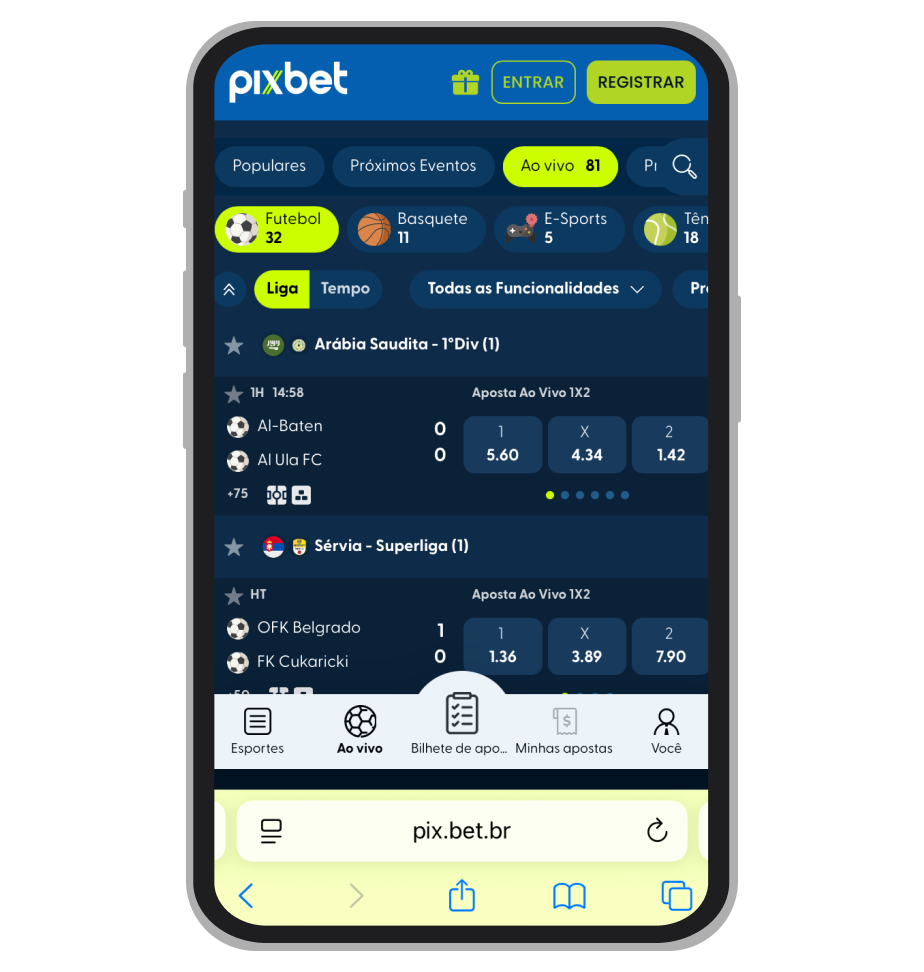 Seção de apostas ao vivo