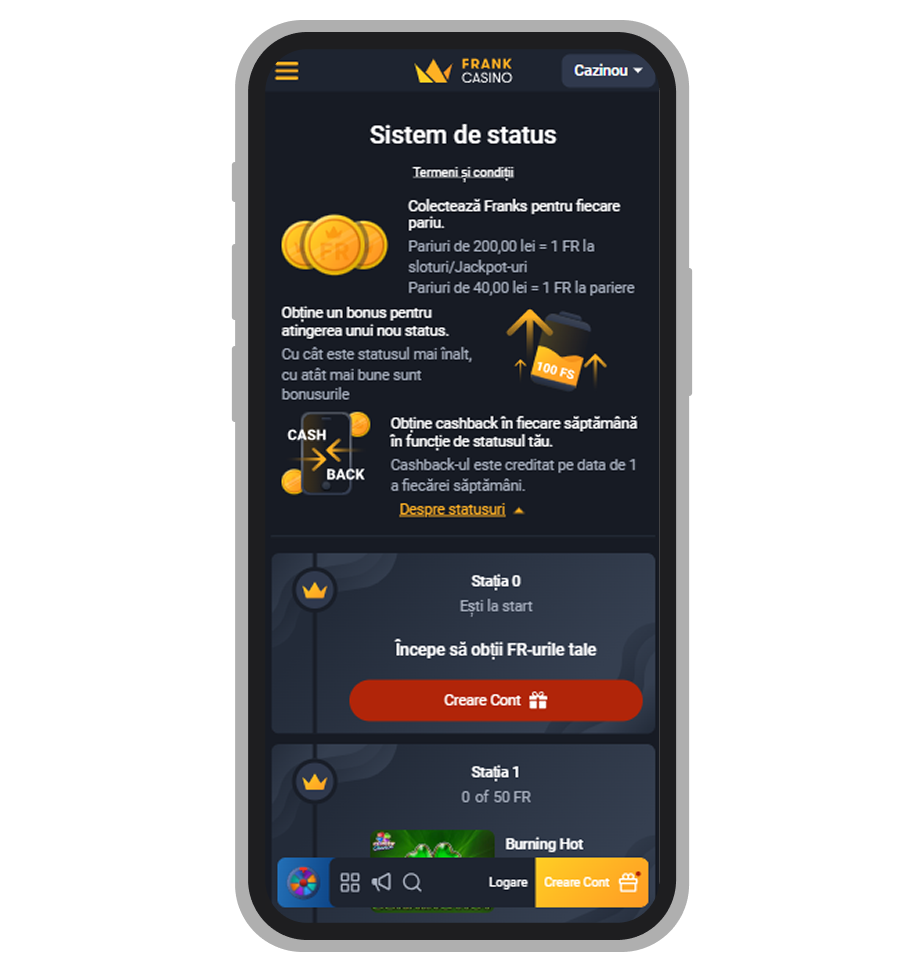 Sistemul de statusuri Frank Casino