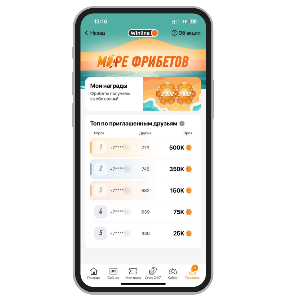 Рейтинг по приведённым друзьям