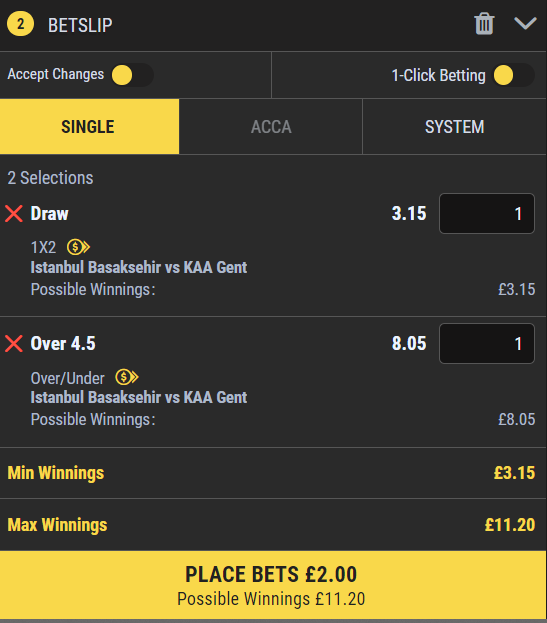 Click to display the betting slip and confirm the details of the bet