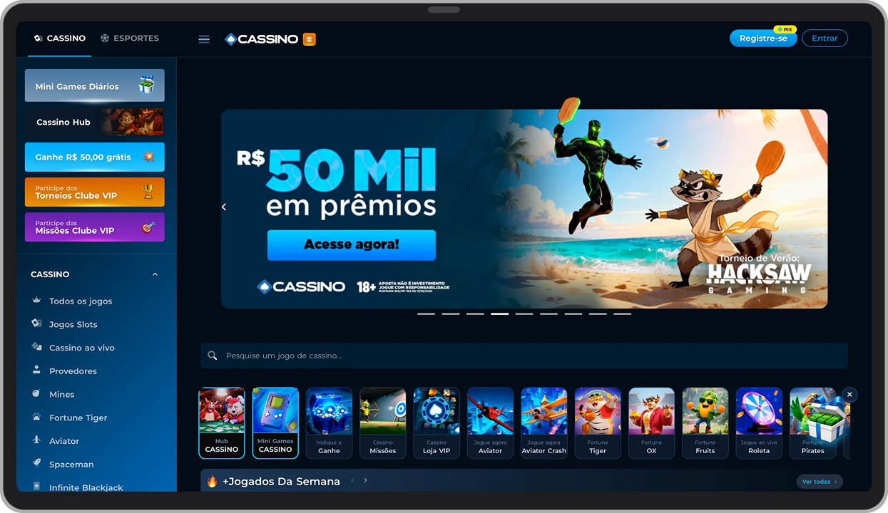 O botão azul de registro na versão desktop da Cassino.bet