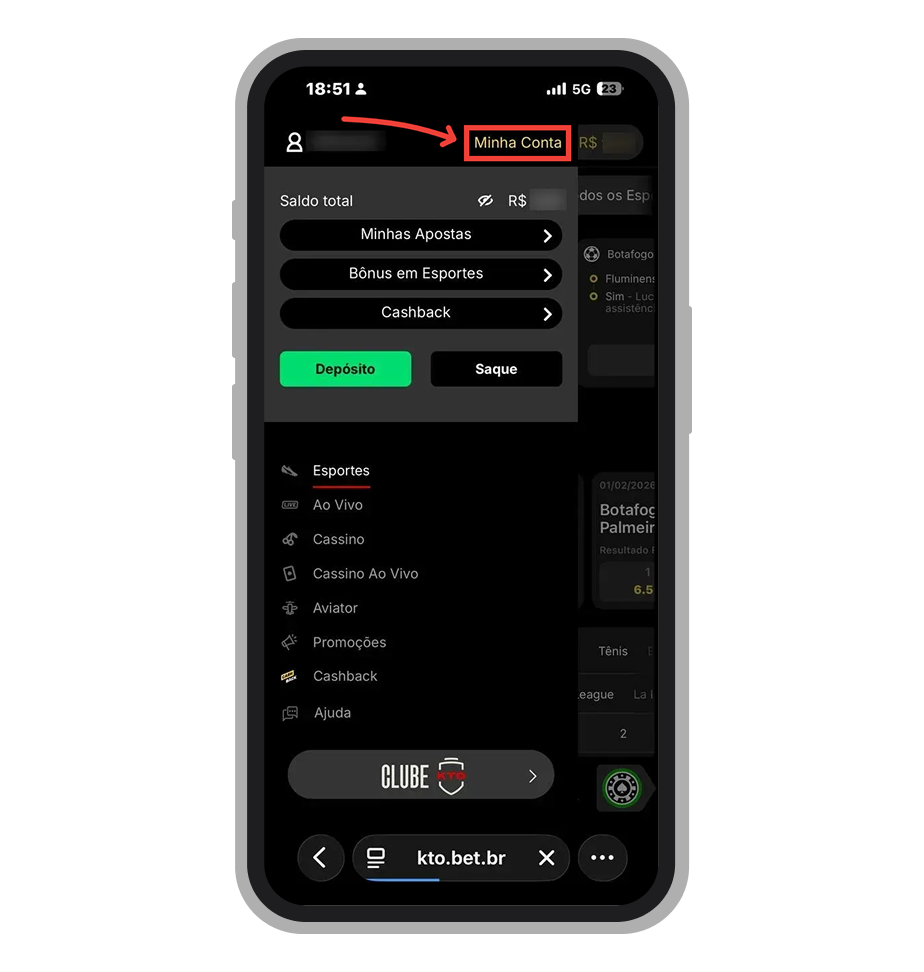 Toque em Minha conta