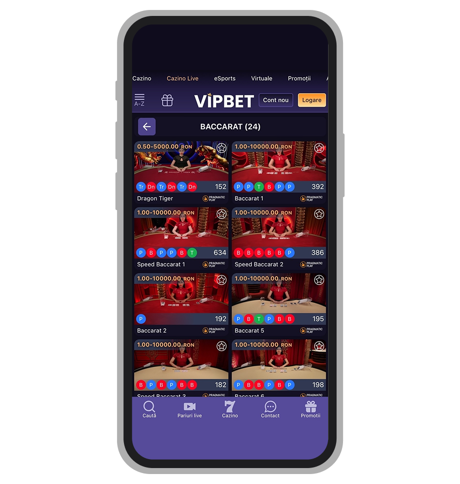 Baccarat live la Vipbet