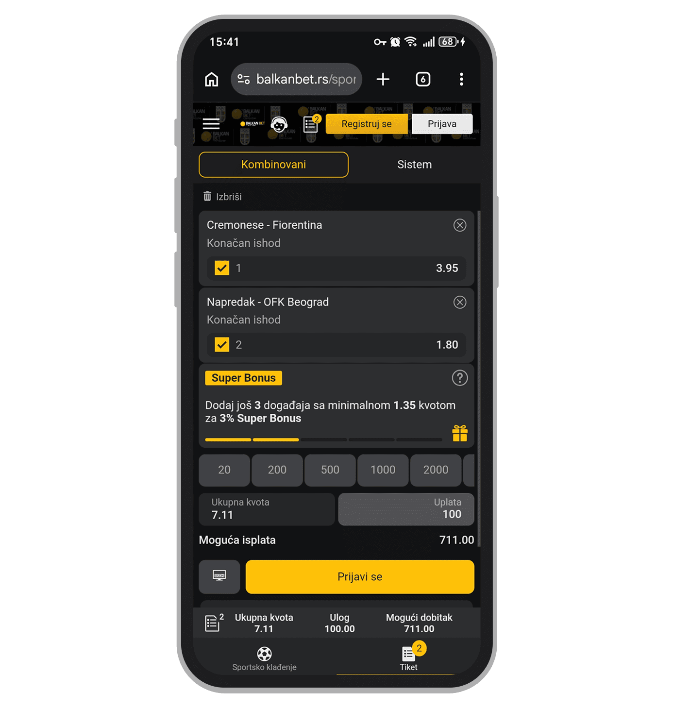 Balkan Bet brzi tiket
