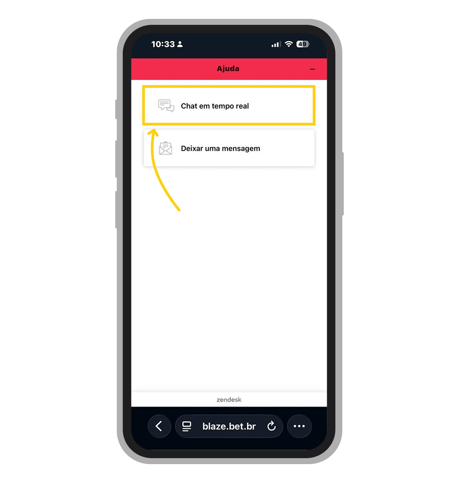 Toque em "Chat em tempo real"