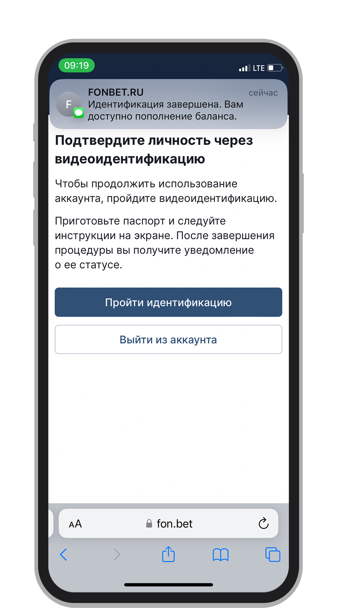 Кнопка «Пройти идентификацию»