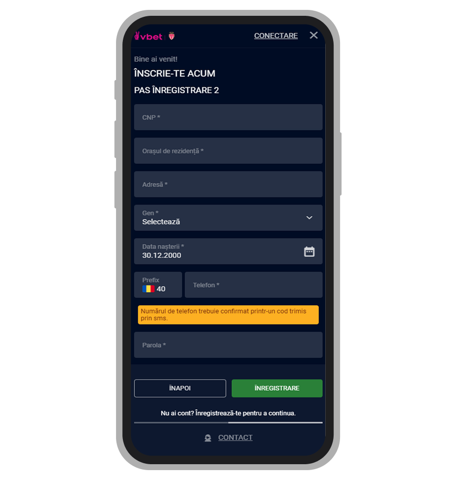 Ultimul pas, furnizarea datelor personale