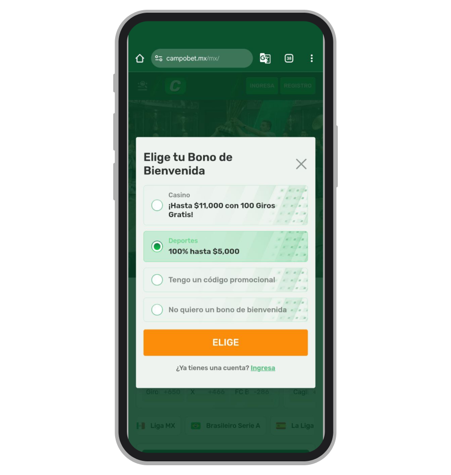 Elección del bono de bienvenida