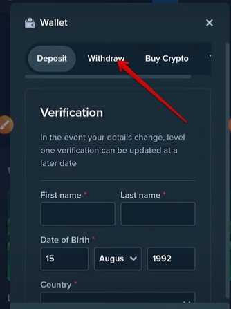 Select the method you wish to use for withdrawal