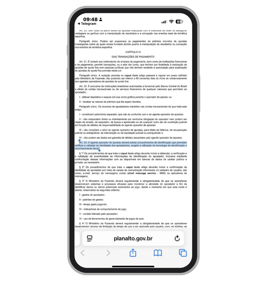 Verificação facial nos termos e condições de apostas 
