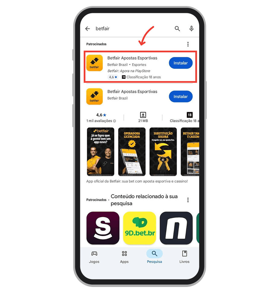 Busque por Betfair na Google Play