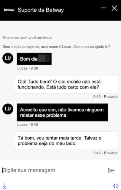 Resposta do Betway suporte