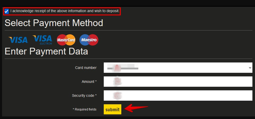 Add your deposit method details