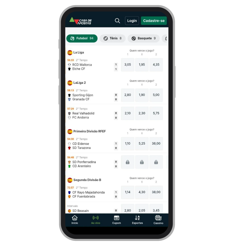 Apostas em futebol no app da Casa de Apostas 
