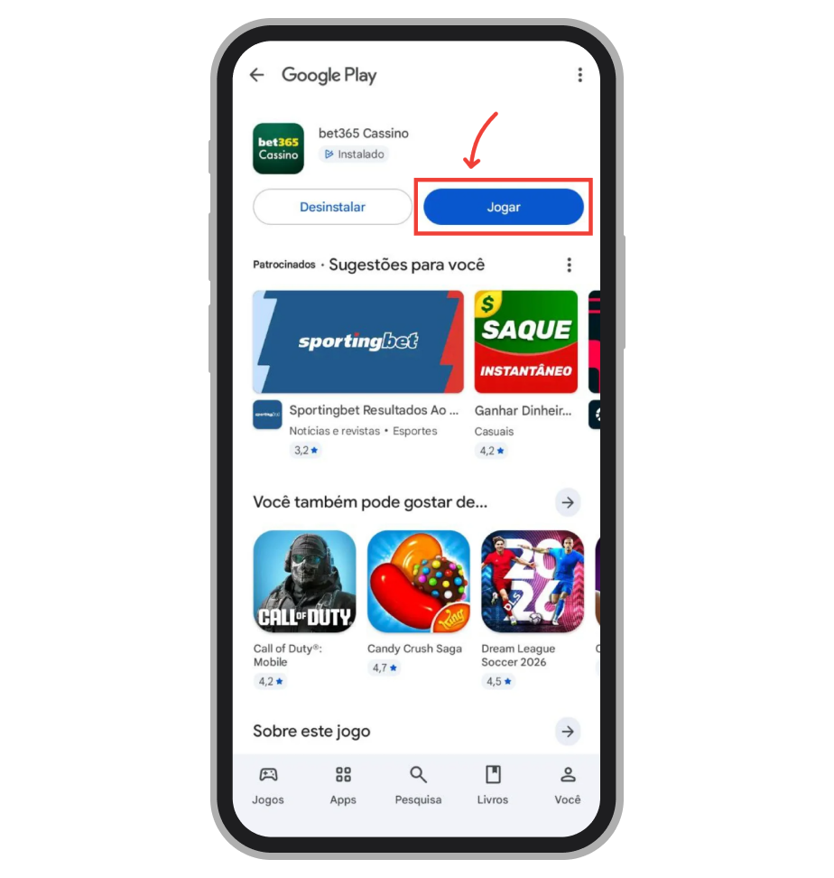 Pode abrir o aplicativo da Bet365 