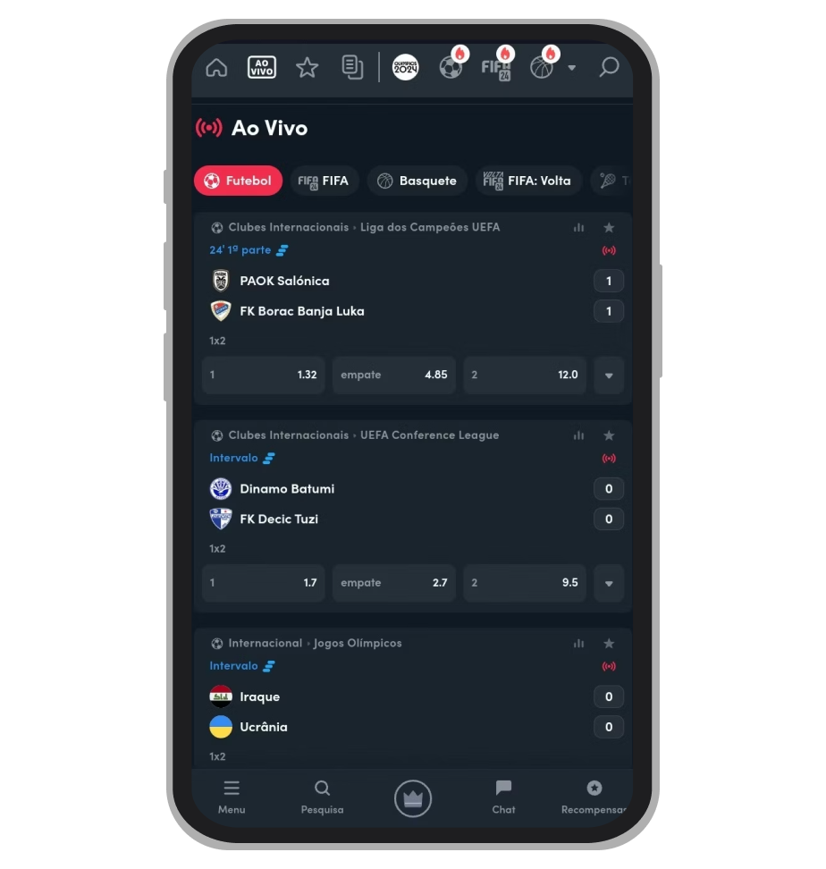 Apostas ao vivo no Blaze mobile