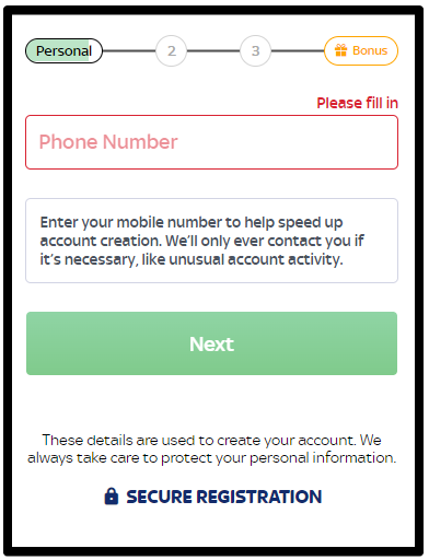 Creating an account: entering your phone number