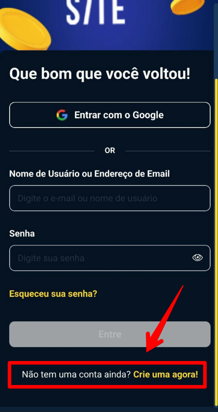 Opte por criar uma conta