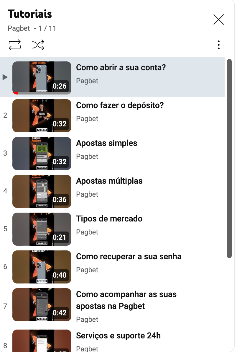 Vídeo tutoriais no YouTube da Pagbet