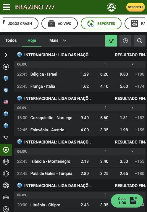 Seção de apostas esportrivas sda Brazino777