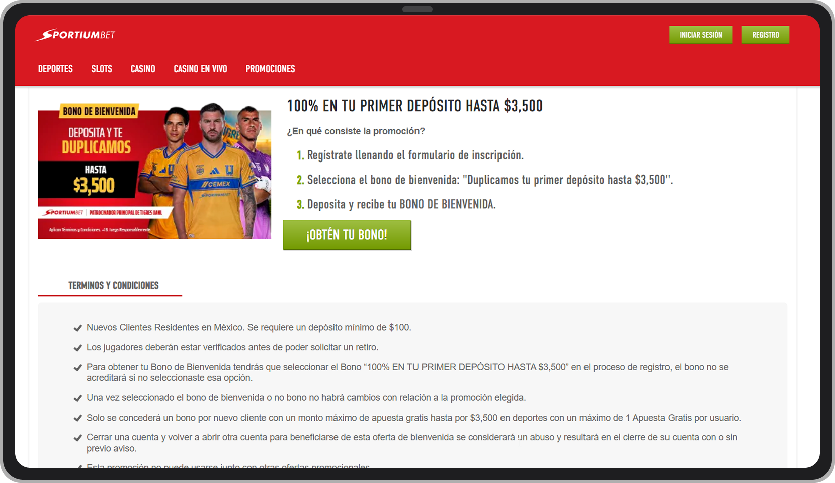 Bono en primer depósito. Sportiumbet