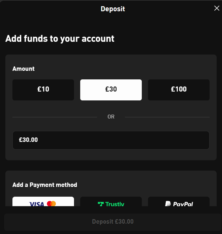 Enter deposit method details