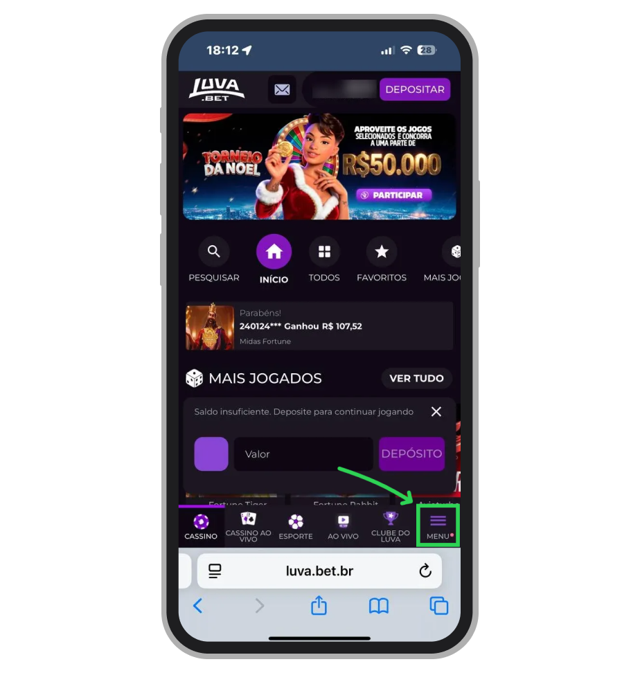 Toque no botão "Menu" no canto inferior direito para visualizar as ferramentas de auxílio