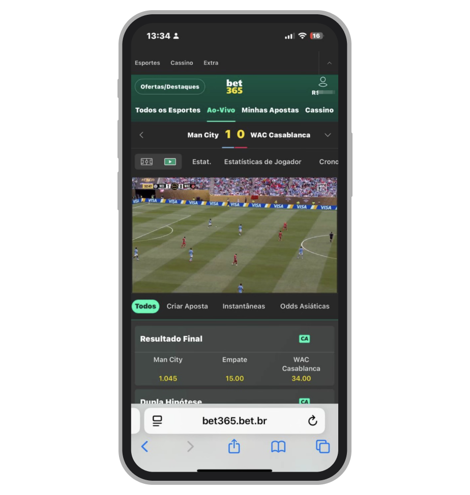 A transmissão de futebol na Bet365