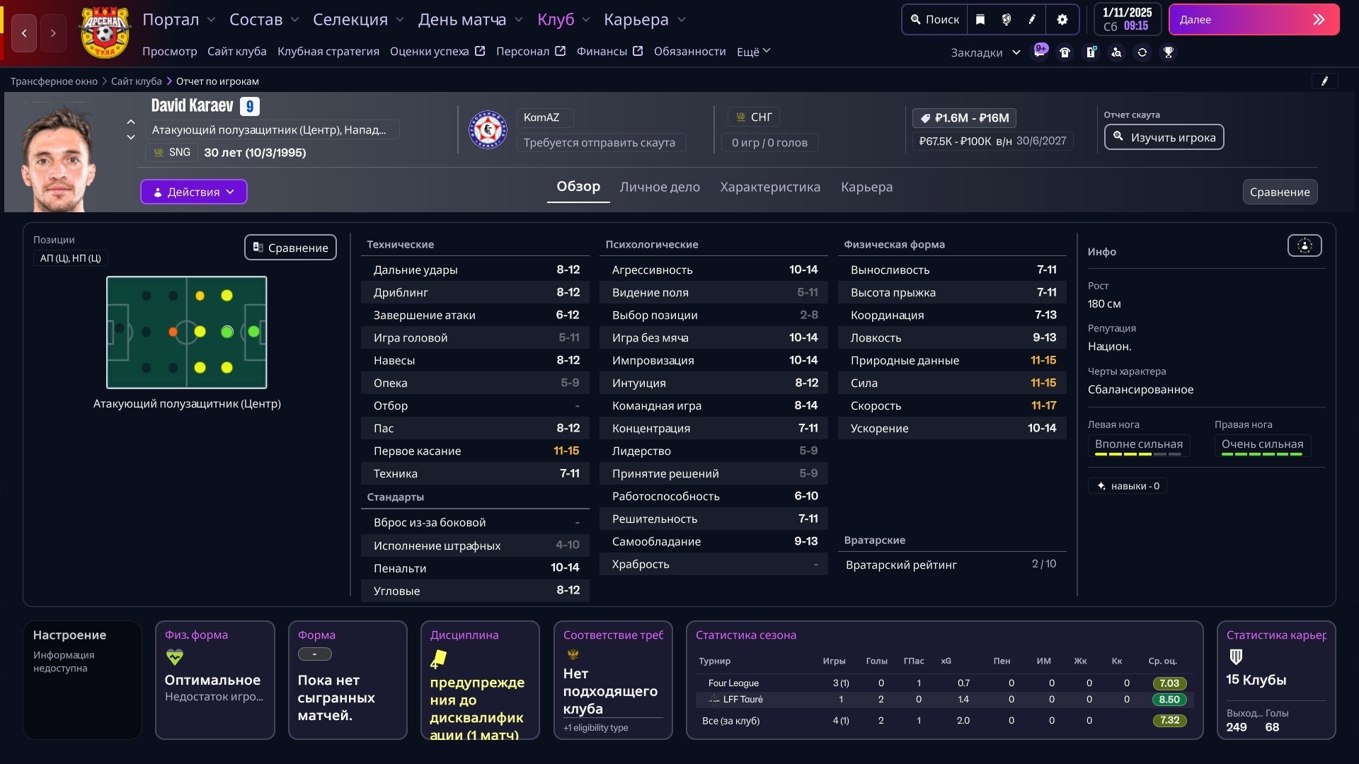 Фото: страница Давида Караева в FM26 